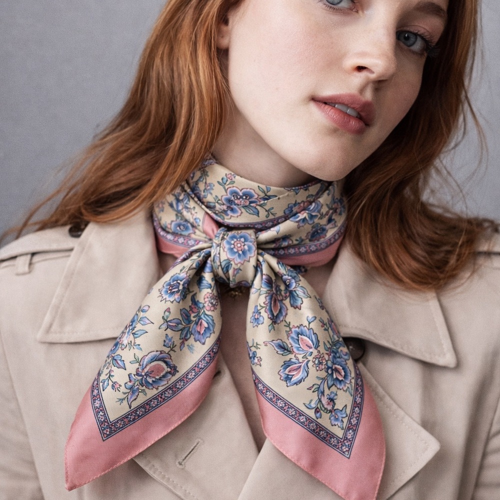 100% Silk Vintage Floral Scarf - 30x30